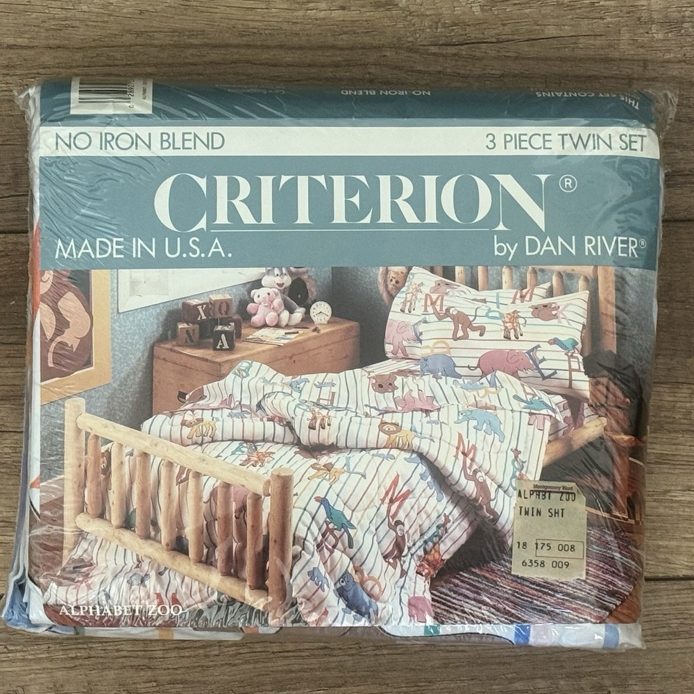 VINTAGE Criterion By Dan River 3 pc Twin Sheet Set "Alphabet Zoo" NEW Made in US